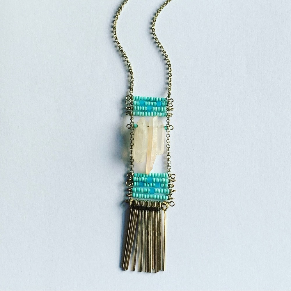 Boho Style Quartz and Turquoise Beaded Necklace.